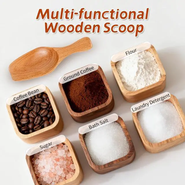 Alt view image 6 of 7 - Wooden Coffee Scoop, Wooden Scoops for Jars, Wood Scoops for Canisters Ground Coffee Tea Sugar Flour Bath Salts Laundry Detergent