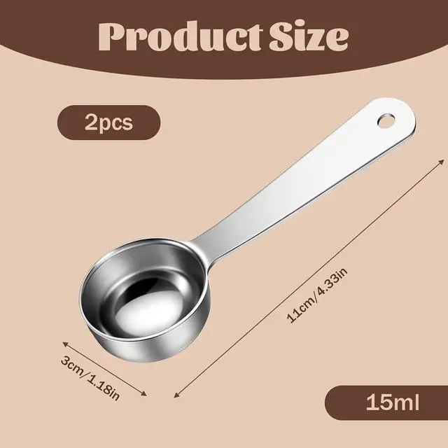 Alt view image 2 of 7 - 2 Pcs Coffee Scoop 1 Tablespoon, Long Handle Measuring Tablespoon, Stainless Steel Coffee Spoons, 1 tbsp Measuring Spoons for Ground-Coffee, Milk, Spice Jar, Cooking Baking (4.3 Inch, 15ml)