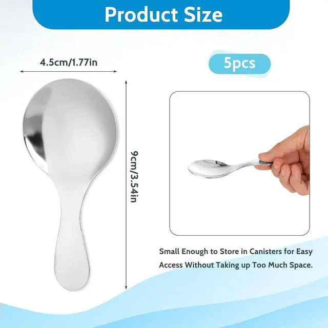 Alt view image 2 of 7 - 5 PCS Short Handle Spoons Silver Mini Scoops Stainless Spoons for Canisters Small Coffee Scoops Candy Scoops for Condiments Tea Desserts Coffee