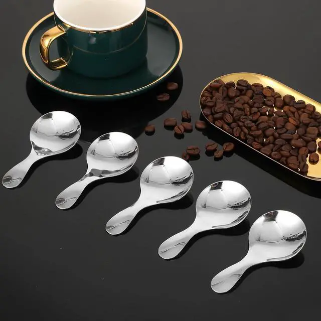Alt view image 4 of 7 - 5 PCS Short Handle Spoons Silver Mini Scoops Stainless Spoons for Canisters Small Coffee Scoops Candy Scoops for Condiments Tea Desserts Coffee