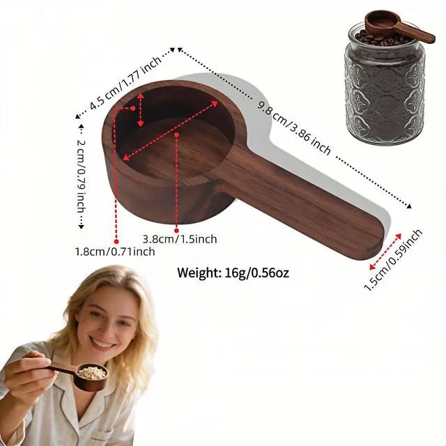 Alt view image 4 of 7 - Black Walnut Wood Coffee Scoop, Measuring Spoon for Coffee Beans, Tea, Flour and Oats, Natural Texture, 3.86 Inch