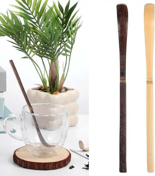 Alt view image 7 of 7 - 2 Pcs Matcha Spoons, Bamboo Scoop Tea Leaf Sticks Tea Whisk Scooping Teas Ceremony Utensil Chashaku Hooked Green Teas Spoon for measuring Coffee Powder Espresso Lover Spices Condiments