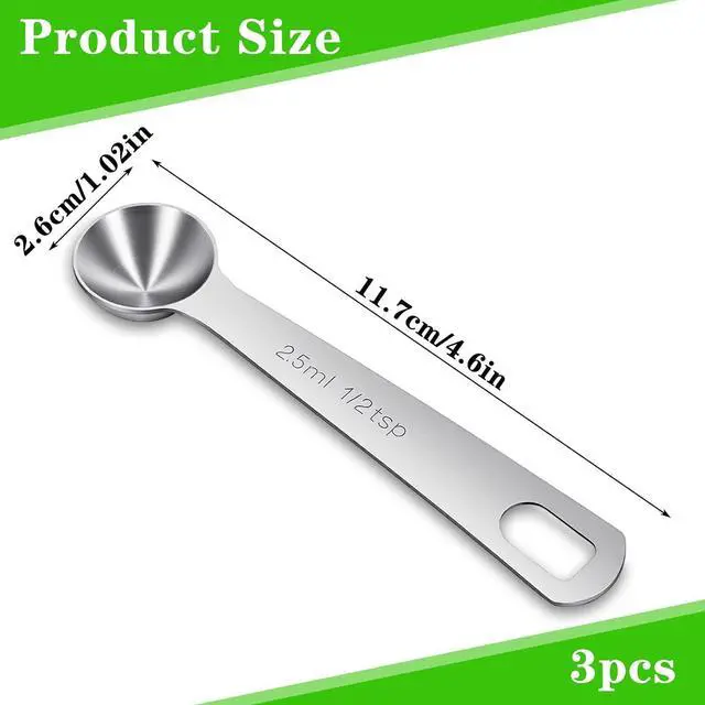 Alt view image 2 of 7 - 3 Pcs 1/2 Teaspoon (1/2 tsp, 2.5 ml, 2.5cc, 1/12 oz) Measuring Spoons, Stainless Steel Single Measuring Spoon Tablespoon Metal Measure Scoop for Coffee Grains Kitchen Cooking