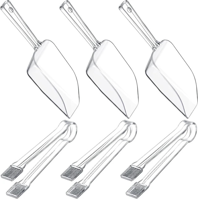 Main image of Roshtia 6 Pcs Plastic Serving Tongs Mini Kitchen Tongs Utility and Plastic Kitchen Scoops Clear Ice Scoop Mini Clear Buffet Scoop for Candy Dessert Buffet Ice Snack Coffee Tea