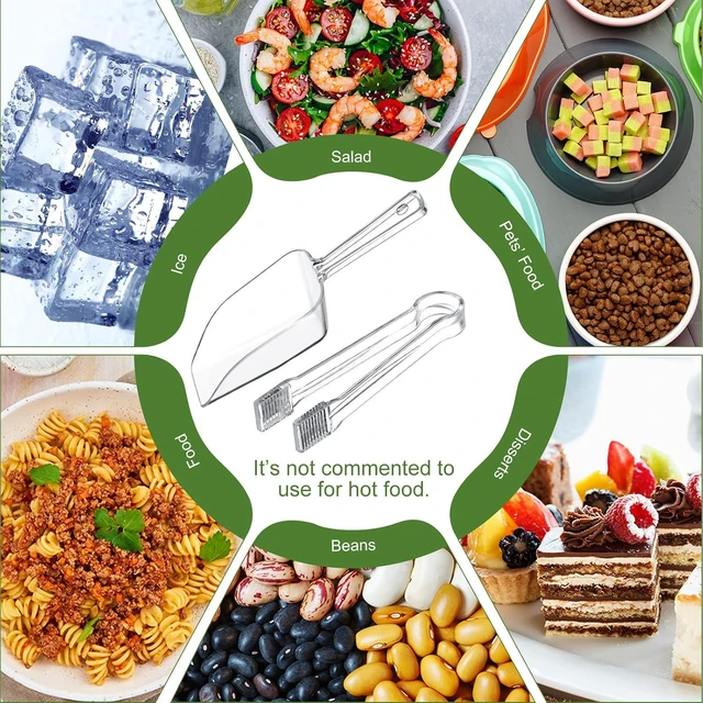 Alt view image 6 of 6 - Roshtia 6 Pcs Plastic Serving Tongs Mini Kitchen Tongs Utility and Plastic Kitchen Scoops Clear Ice Scoop Mini Clear Buffet Scoop for Candy Dessert Buffet Ice Snack Coffee Tea