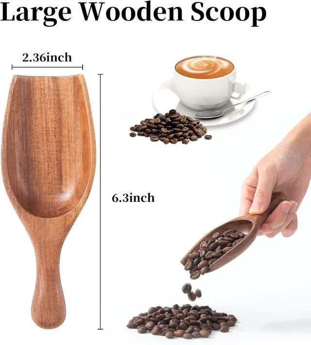 Alt view image 2 of 7 - Large Wooden Scoop 1PCS - 6.3Inches Wood Scoop for Coffee Bean Sugar Tea Powder Bath Salt Laundry Detergent, Multipurpose Kitchen Flour Scoop for Big Jars Canisters