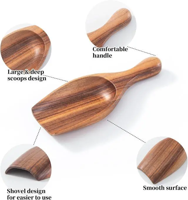 Alt view image 3 of 7 - Large Wooden Scoop 1PCS - 6.3Inches Wood Scoop for Coffee Bean Sugar Tea Powder Bath Salt Laundry Detergent, Multipurpose Kitchen Flour Scoop for Big Jars Canisters