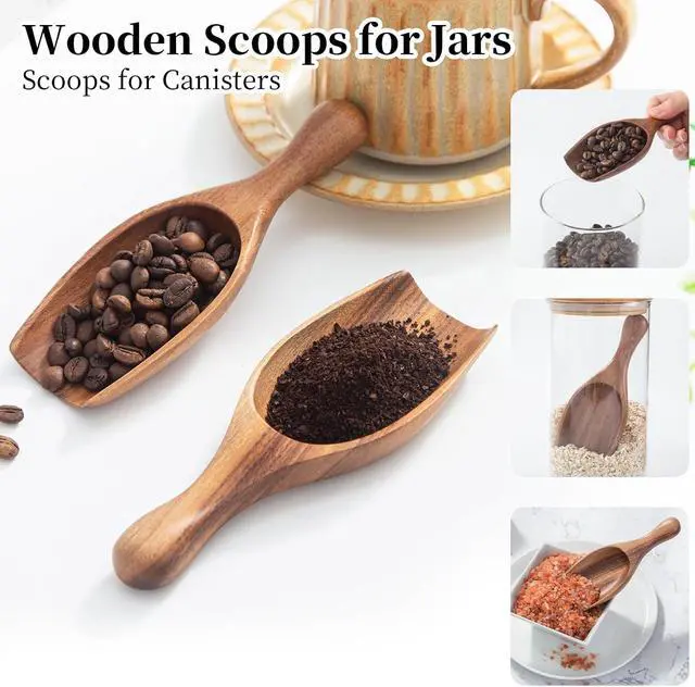 Alt view image 4 of 7 - Large Wooden Scoop 1PCS - 6.3Inches Wood Scoop for Coffee Bean Sugar Tea Powder Bath Salt Laundry Detergent, Multipurpose Kitchen Flour Scoop for Big Jars Canisters