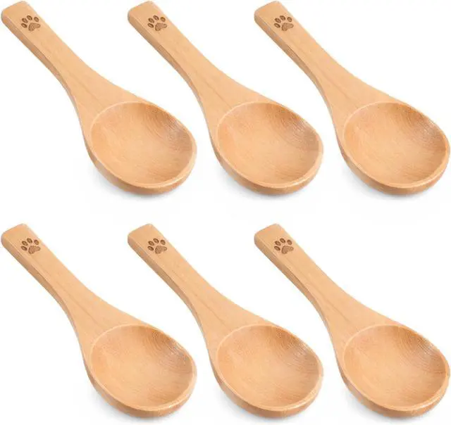 Main image of 6 Pack Cute Mini Wood Teaspoons Small Wooden Spoons Tiny Wooden Spoons Handmade Pet Claw Tiny Nature Scoops for Honey Sugar Spice Coffee Tea Ice Cream Condiments and Jars