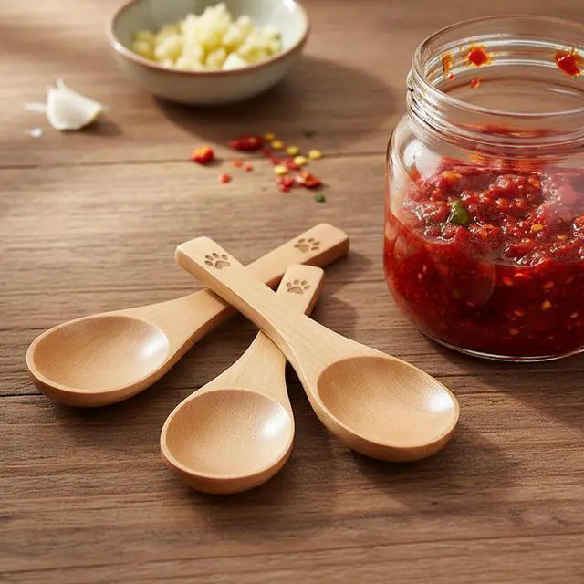 Alt view image 3 of 7 - 6 Pack Cute Mini Wood Teaspoons Small Wooden Spoons Tiny Wooden Spoons Handmade Pet Claw Tiny Nature Scoops for Honey Sugar Spice Coffee Tea Ice Cream Condiments and Jars