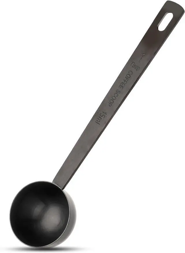 Main image of 4.7in Black Long Handle Metal Measure Spoon Coffee Scoop 1 Tablespoon 18/8 Stainless Steel Measuring Scooper 1 tbsp Coffee Scooper for Ground Coffee Bean Espresso Milk Tea Sugar(15 ml)