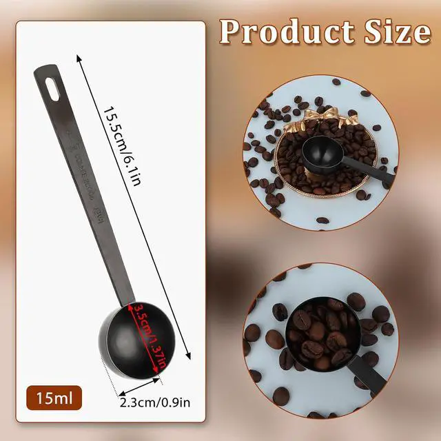 Alt view image 2 of 7 - 4.7in Black Long Handle Metal Measure Spoon Coffee Scoop 1 Tablespoon 18/8 Stainless Steel Measuring Scooper 1 tbsp Coffee Scooper for Ground Coffee Bean Espresso Milk Tea Sugar(15 ml)