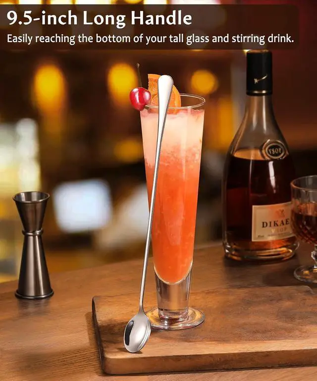 Alt view image 2 of 6 - 9.5" Long Handle Iced Tea Coffee Ice Cream Cocktail Stirring Spoons, Set 4