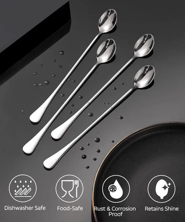 Alt view image 3 of 6 - 9.5" Long Handle Iced Tea Coffee Ice Cream Cocktail Stirring Spoons, Set 4