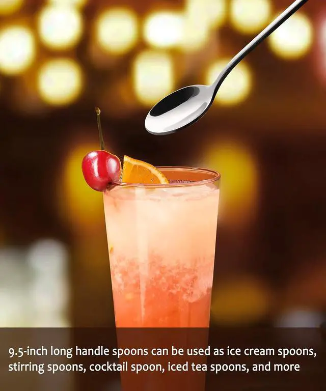 Alt view image 5 of 6 - 9.5" Long Handle Iced Tea Coffee Ice Cream Cocktail Stirring Spoons, Set 4