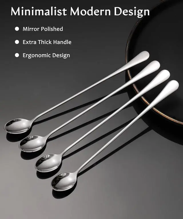 Alt view image 6 of 6 - 9.5" Long Handle Iced Tea Coffee Ice Cream Cocktail Stirring Spoons, Set 4