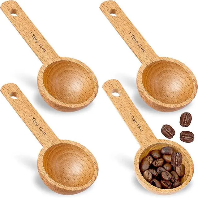 Main image of 4 Pack Wooden Scoops for Canisters,15ml Small Coffee Scoop in Beech Wood Coffee Measure Scoop Set Wooden Tablespoon Ground Coffee Scoop Home Kitchen Accessories for Measuring Coffee Beans,Tea,Sugar