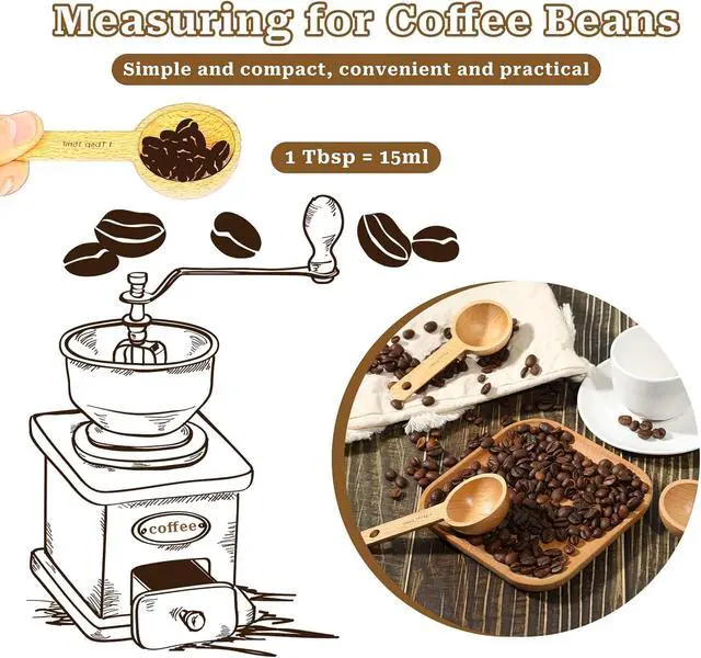 Alt view image 3 of 7 - 4 Pack Wooden Scoops for Canisters,15ml Small Coffee Scoop in Beech Wood Coffee Measure Scoop Set Wooden Tablespoon Ground Coffee Scoop Home Kitchen Accessories for Measuring Coffee Beans,Tea,Sugar
