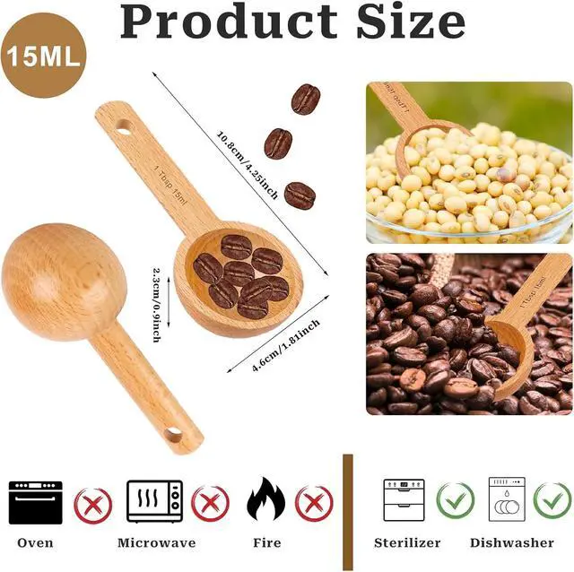 Alt view image 4 of 7 - 4 Pack Wooden Scoops for Canisters,15ml Small Coffee Scoop in Beech Wood Coffee Measure Scoop Set Wooden Tablespoon Ground Coffee Scoop Home Kitchen Accessories for Measuring Coffee Beans,Tea,Sugar