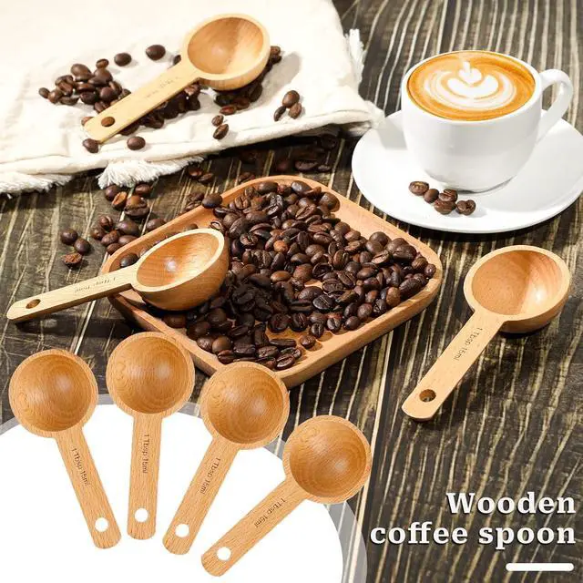 Alt view image 6 of 7 - 4 Pack Wooden Scoops for Canisters,15ml Small Coffee Scoop in Beech Wood Coffee Measure Scoop Set Wooden Tablespoon Ground Coffee Scoop Home Kitchen Accessories for Measuring Coffee Beans,Tea,Sugar