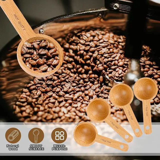 Alt view image 5 of 7 - 4 Pack Wooden Scoops for Canisters,15ml Small Coffee Scoop in Beech Wood Coffee Measure Scoop Set Wooden Tablespoon Ground Coffee Scoop Home Kitchen Accessories for Measuring Coffee Beans,Tea,Sugar