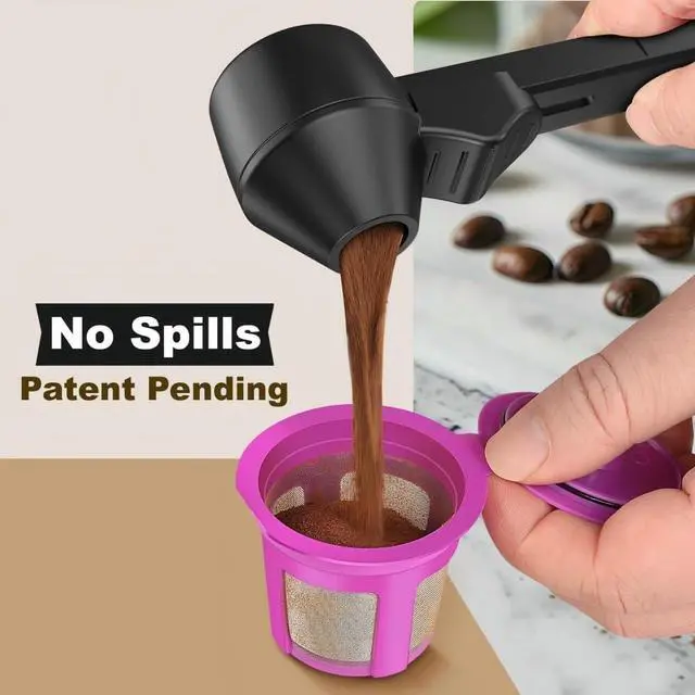 Alt view image 3 of 5 - 2pcs Coffee Scoop & Funnel for Reusable K Cup Refillable Coffee Pods, 2 Tablespoon Coffee Measuring Spoon with Funne,Spoon for Ground Coffee, Protein Powder, Tea(Black)