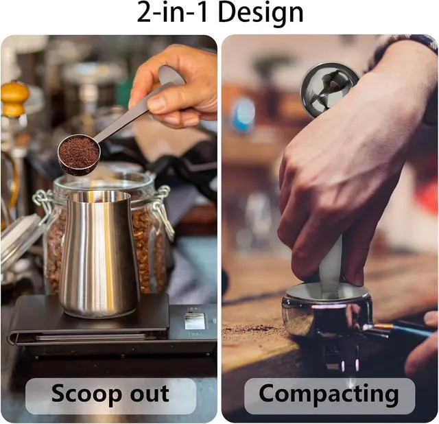 Alt view image 2 of 6 - 2 PCS 2-in-1 Coffee Scoop for Ground Coffee 304 Stainless Steel Espresso Tamper with Pressed Portable Coffee Tamper for Coffee Bean Pressing (51mm 15ml)
