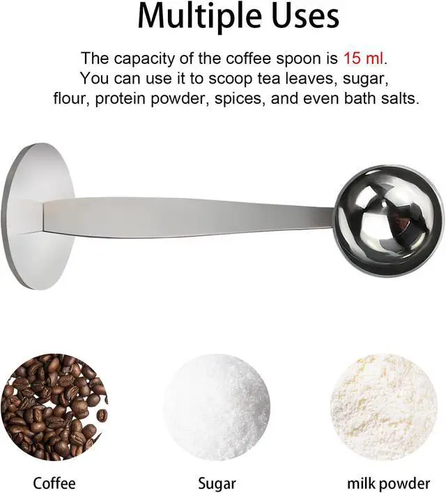 Alt view image 3 of 6 - 2 PCS 2-in-1 Coffee Scoop for Ground Coffee 304 Stainless Steel Espresso Tamper with Pressed Portable Coffee Tamper for Coffee Bean Pressing (51mm 15ml)