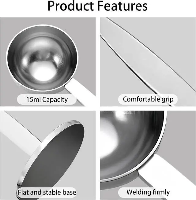 Alt view image 4 of 6 - 2 PCS 2-in-1 Coffee Scoop for Ground Coffee 304 Stainless Steel Espresso Tamper with Pressed Portable Coffee Tamper for Coffee Bean Pressing (51mm 15ml)
