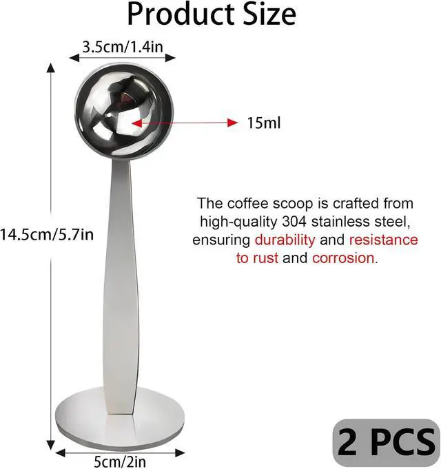 Alt view image 5 of 6 - 2 PCS 2-in-1 Coffee Scoop for Ground Coffee 304 Stainless Steel Espresso Tamper with Pressed Portable Coffee Tamper for Coffee Bean Pressing (51mm 15ml)