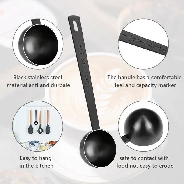 Alt view image 3 of 7 - Coffee Scoop 15ml (1 Tbsp) Stainless Steel Tablespoon - Long Handle Measuring Spoon for Ground Coffee, Espresso, Protein Powder & Loose Tea | Dishwasher Safe with Hanging Hole