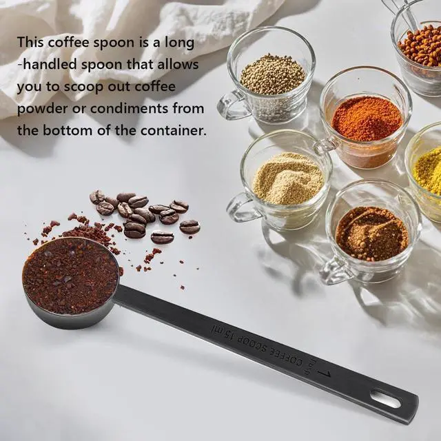 Alt view image 5 of 7 - Coffee Scoop 15ml (1 Tbsp) Stainless Steel Tablespoon - Long Handle Measuring Spoon for Ground Coffee, Espresso, Protein Powder & Loose Tea | Dishwasher Safe with Hanging Hole