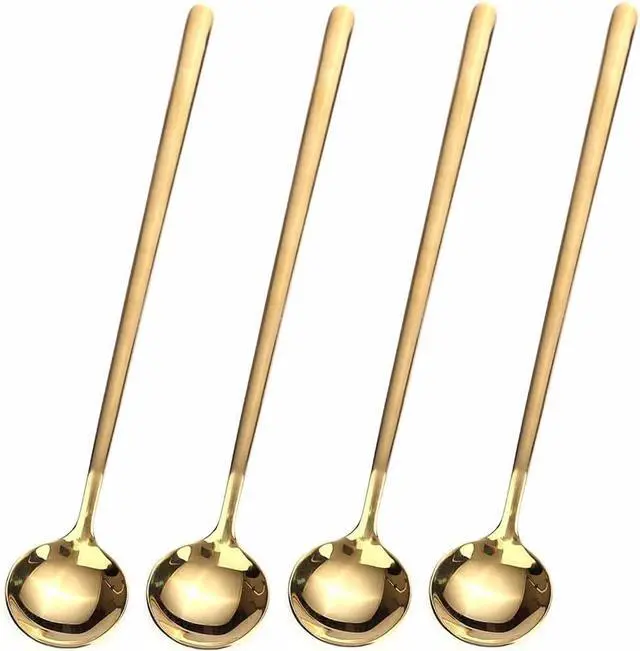 Main image of 4 PCS 6.7 Inches Coffee Spoons, Stirring Spoons, Tea Spoons Long Handle, Teaspoons, Gold Spoons, Ice Tea Spoons, Long Spoons for Stirring, Espresso Spoons Stainless Steel