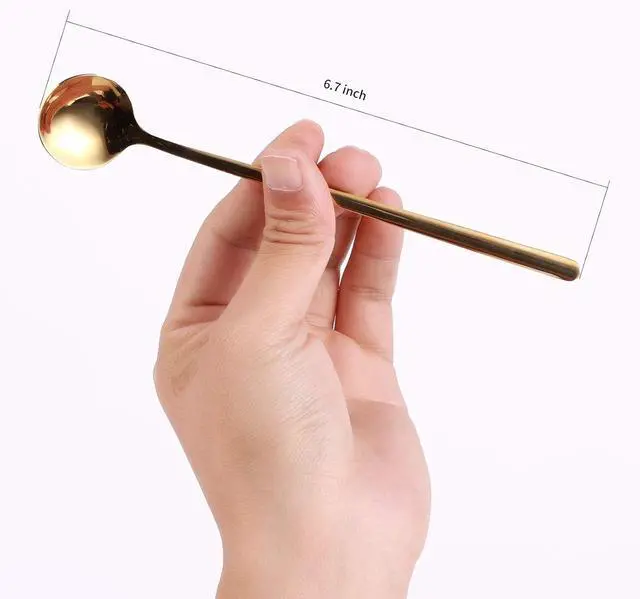 Alt view image 2 of 6 - 4 PCS 6.7 Inches Coffee Spoons, Stirring Spoons, Tea Spoons Long Handle, Teaspoons, Gold Spoons, Ice Tea Spoons, Long Spoons for Stirring, Espresso Spoons Stainless Steel