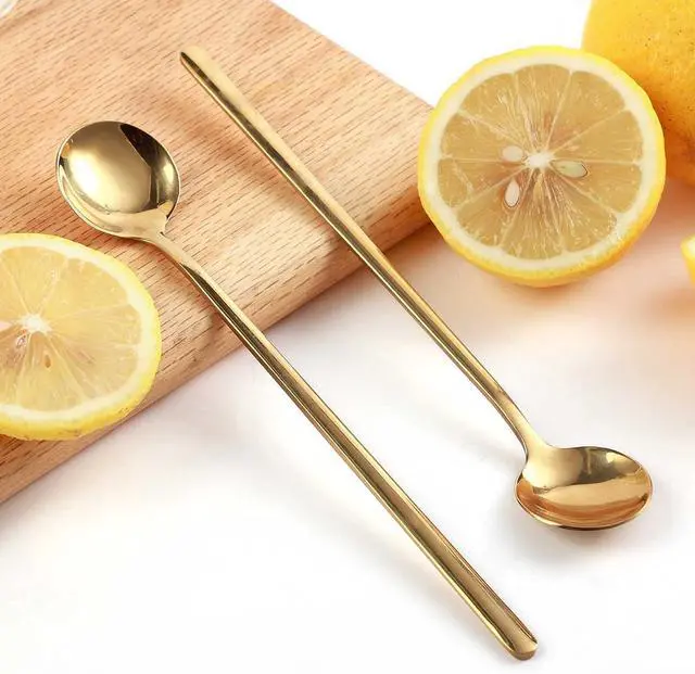 Alt view image 6 of 6 - 4 PCS 6.7 Inches Coffee Spoons, Stirring Spoons, Tea Spoons Long Handle, Teaspoons, Gold Spoons, Ice Tea Spoons, Long Spoons for Stirring, Espresso Spoons Stainless Steel