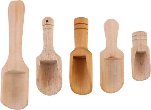 Main image of DOITOOL Mini Wooden Salt Spoon Set 5Pcs Small Tea Scoop Kitchen Spice Shovels for Flour Sugar Cereal Serving with Various Handles 4.33In