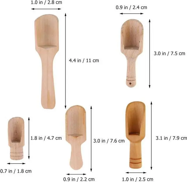 Alt view image 2 of 7 - DOITOOL Mini Wooden Salt Spoon Set 5Pcs Small Tea Scoop Kitchen Spice Shovels for Flour Sugar Cereal Serving with Various Handles 4.33In
