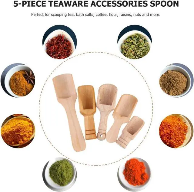 Alt view image 5 of 7 - DOITOOL Mini Wooden Salt Spoon Set 5Pcs Small Tea Scoop Kitchen Spice Shovels for Flour Sugar Cereal Serving with Various Handles 4.33In