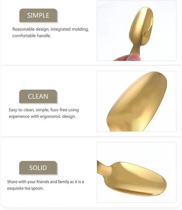 Alt view image 6 of 7 - Operitacx Gold Mini Dessert Spoons 3 Pcs, Short Handle Stainless Steel Ice Cream Spoons for Coffee, Tea, Sugar, Honey and Small Desserts