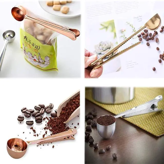 Alt view image 3 of 6 - Set of 5 Coffee Scoop Clip,2-in-1 Stainless Steel Coffee Measuring Spoon with Sealing Clips, Kitchen Craft Long Handle Spoon Bag Clip for Coffee, Milk Powder, Oatmeal, Tea,Spices -Multicolor