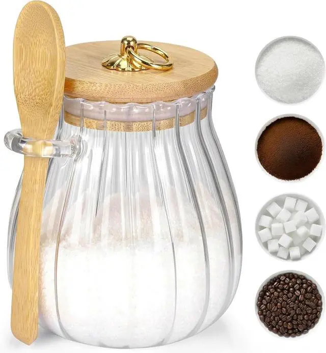 Main image of Sugar Container with Bamboo Lid and Spoon,15 oz Sugar Bowl Glass Jar