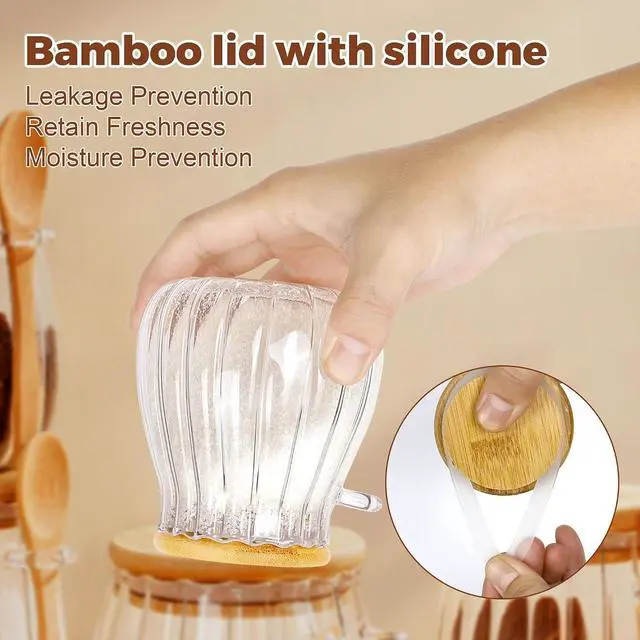 Alt view image 4 of 7 - Sugar Container with Bamboo Lid and Spoon,15 oz Sugar Bowl Glass Jar