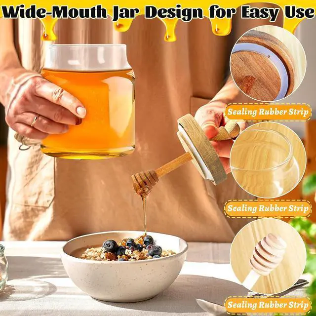 Alt view image 2 of 7 - Loscarol Honey Pot with Dipper and Lid - 18oz Glass Honey Jar