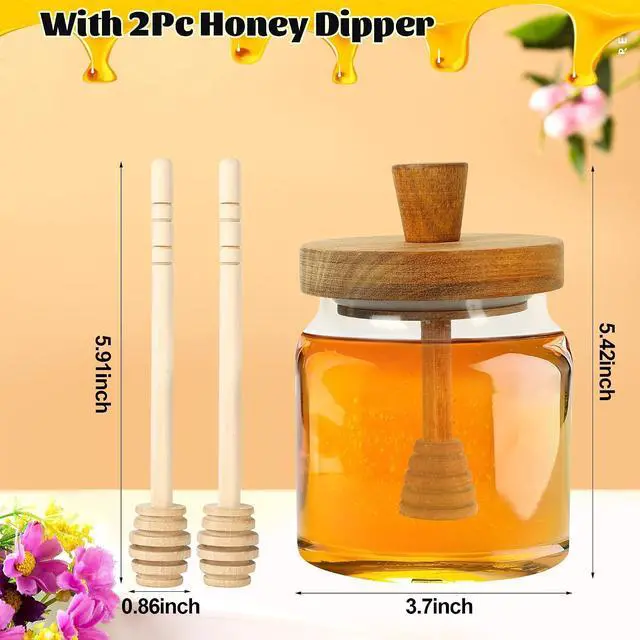 Alt view image 4 of 7 - Loscarol Honey Pot with Dipper and Lid - 18oz Glass Honey Jar