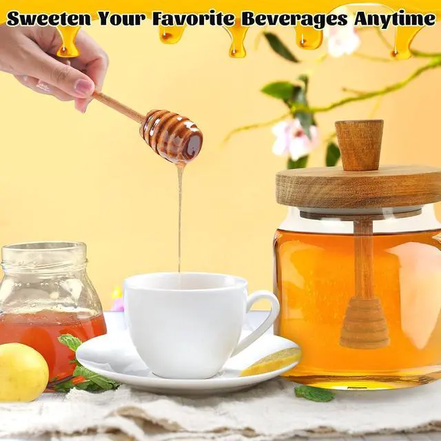 Alt view image 6 of 7 - Loscarol Honey Pot with Dipper and Lid - 18oz Glass Honey Jar