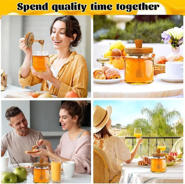 Alt view image 7 of 7 - Loscarol Honey Pot with Dipper and Lid - 18oz Glass Honey Jar