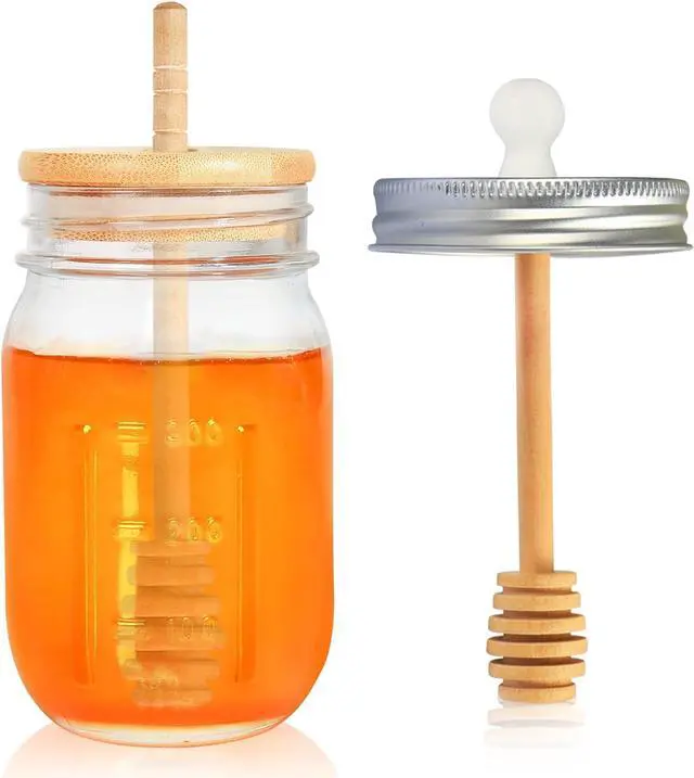 Main image of GIVAMEIHF 16oz Glass Honey Jar with Wooden Dipper and Lid