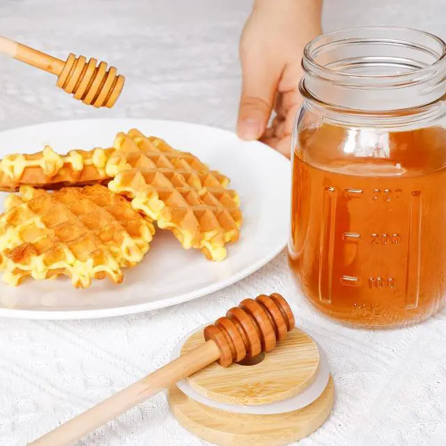 Alt view image 6 of 7 - GIVAMEIHF 16oz Glass Honey Jar with Wooden Dipper and Lid