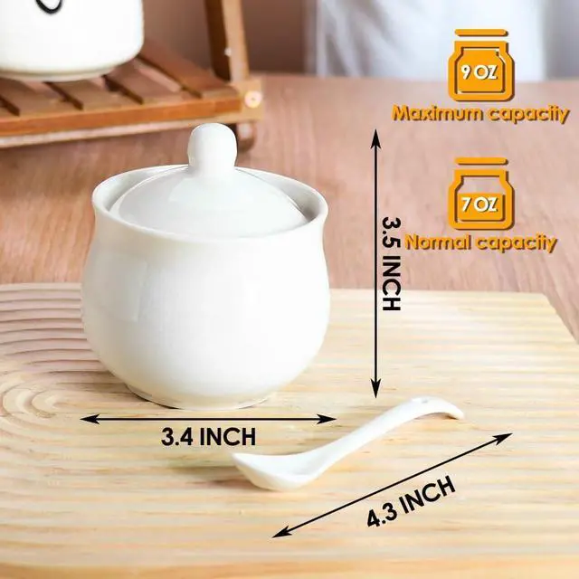 Alt view image 2 of 7 - Ceramic Sugar Bowl with Lid and Spoon, Porcelain Salt Storage Jar, White Seasoning Container for Home and Kitchen, 7 Ounces (White)