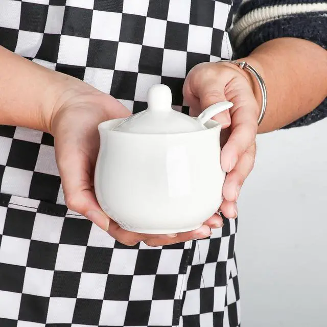 Alt view image 3 of 7 - Ceramic Sugar Bowl with Lid and Spoon, Porcelain Salt Storage Jar, White Seasoning Container for Home and Kitchen, 7 Ounces (White)